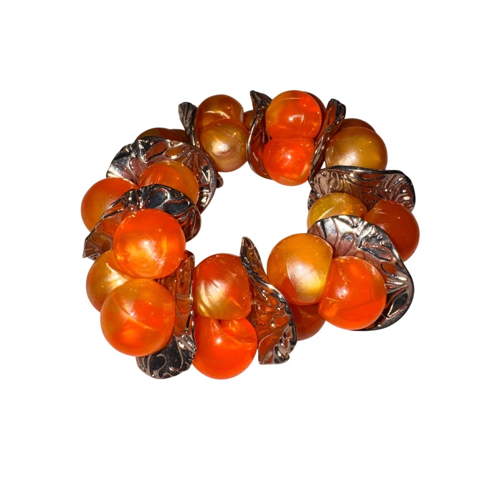 Womens Boho Y2K Cottagecore Chunky Bubble Bead Stretch‎ Elastic Bracelet Orange